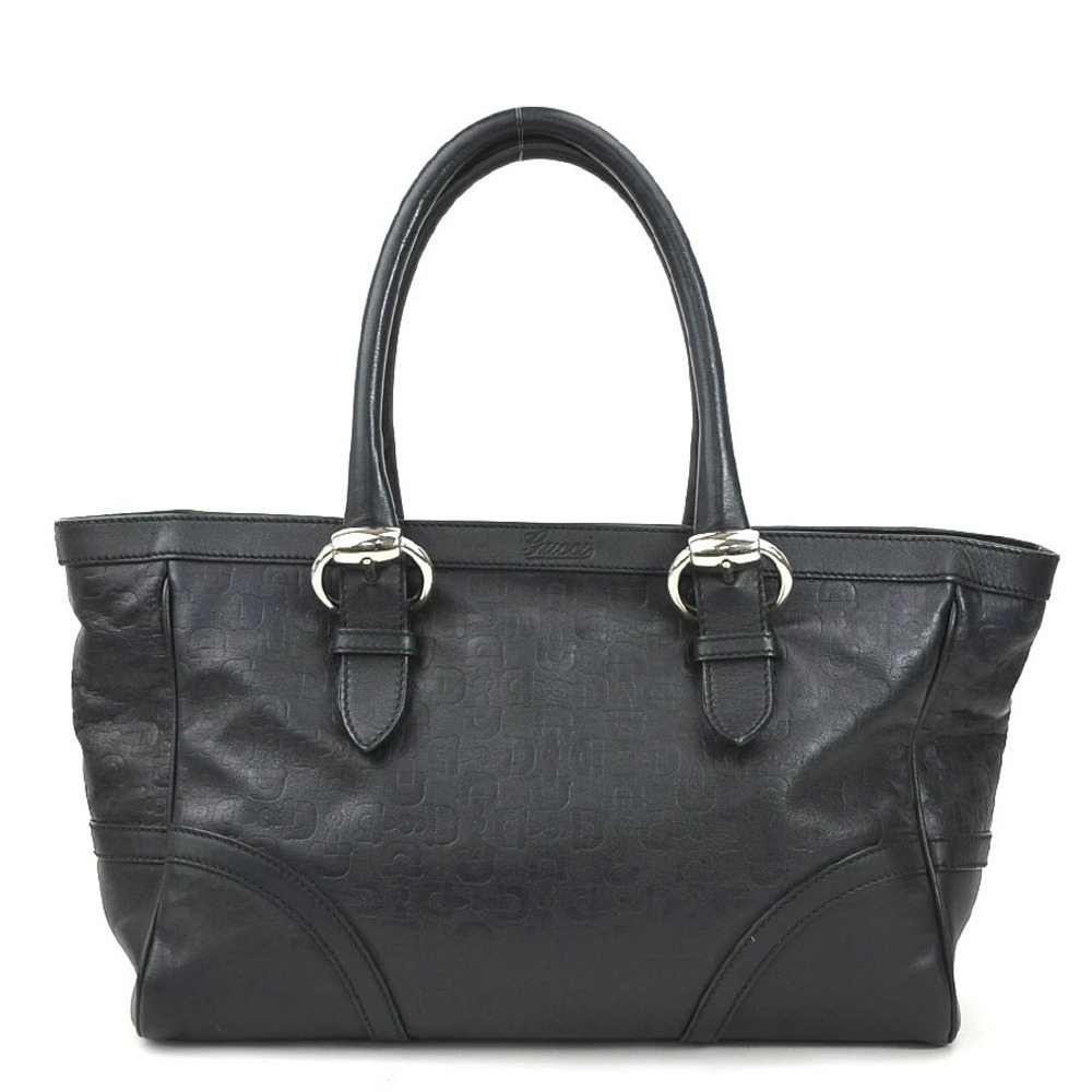 Gucci Handbag Embossed Leather Black Silver